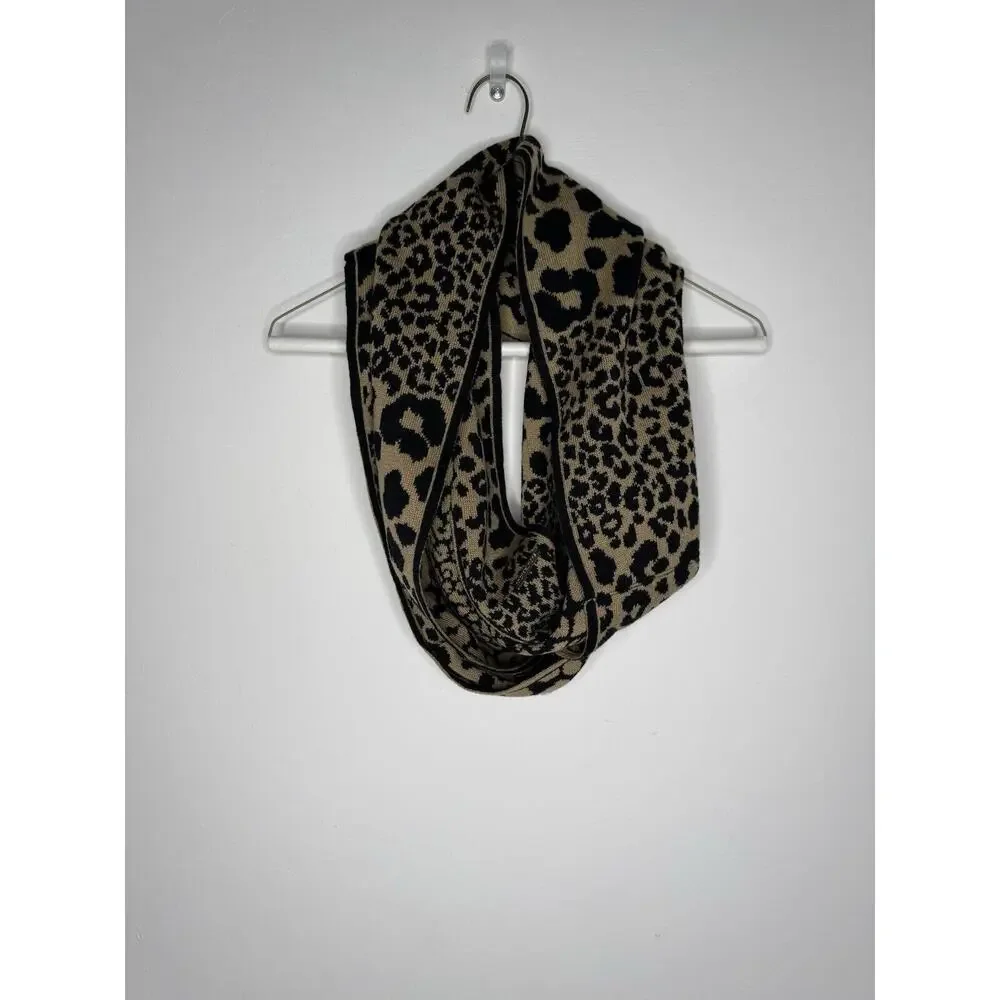 Michael Kors Womens Animal Print Knit Scarf OS‎ Infinity Loop Black Tan Winter